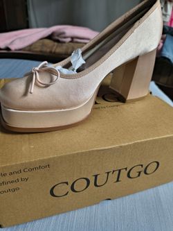 Coutgo Womens Lace Up Heels Platform Chunky High Heel Pumps