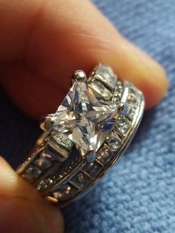 Women's Princess cut wedding engagement promises ring sets size 9.0