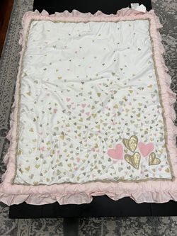 Lambs & Ivy Confetti Heart 4 Piece Crib Bedding Set, Pink/Gold