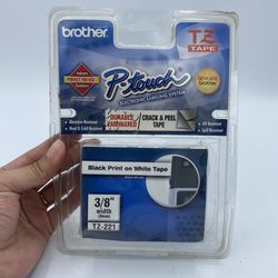 P-TOUCH BROTHER 3/8" WIDTH (9mm) TZ LABEL TAPE BLACK ON WHITE TZ-221 NEW