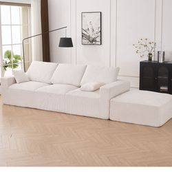 Boneless Sectional Cloud Couch Sofa for Living Room, 113 U-Shaped Modular Modern Lounge Sleeper Grey Couches with Chaise, No Assemble, Cordury Compres