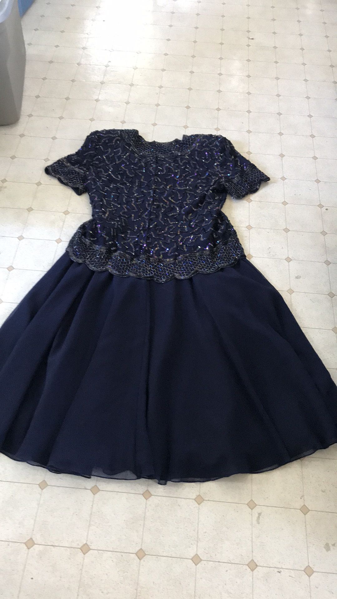 Navy Sequined and Beaded Dress