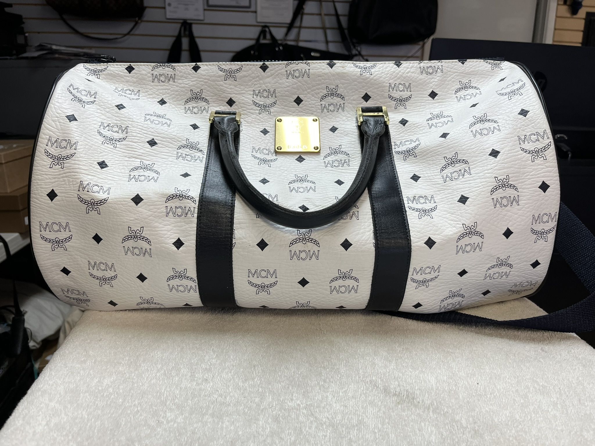 MCM White Vinyl Travel Duffle bag