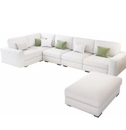 127" White Modular U-Shaped Sofa with Ottoman - Convertible Layout, High-Density Foam & Solid Wood Frame Assembly Required Yes Shape Oval Manufacture