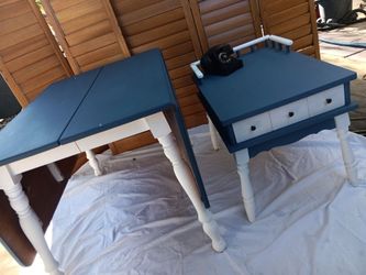 $350 VINTAGE RESTORATION DROP LEAF DINNER TABLE AND PHONE TABLE