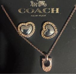 Coach Heart Earrings and Pendant Necklace Set
