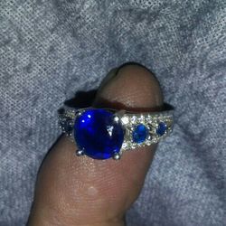 Blue Sapphire With White Sapphire Down Side.sterling silver ring