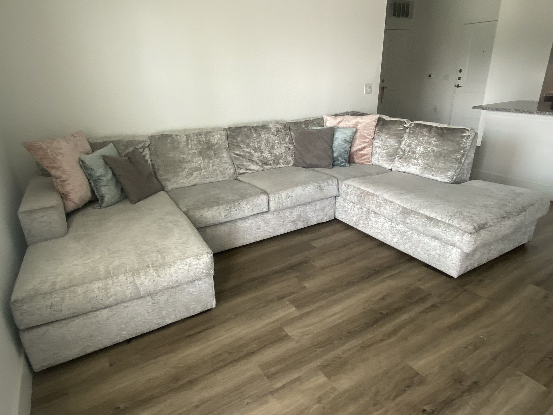 Velvet Grey L - Shaped Sectional Couch