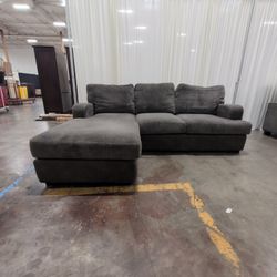 Gray Textured Fabric Sectional Sofa with Left Chaise