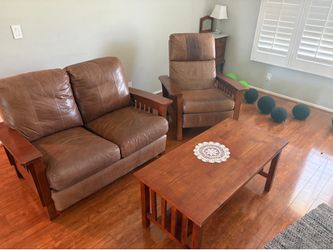 Leather Mission Style Recliner Love Seat combo