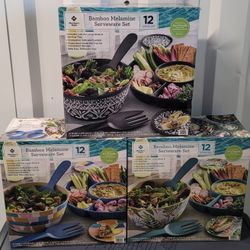 12-pc Bamboo Melamine Serveware Set (NEW) Choose from 3 different designs - $18 EACH SET
