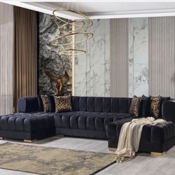 Ariana Black Velvet Double Chaise Sectional