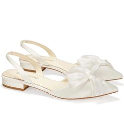 Bella Belle Reilly Silk Bow Slingback Wedding Flats Size 8/38.5