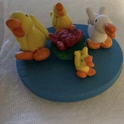 Handmade Ducks In A Duck Pond Figure