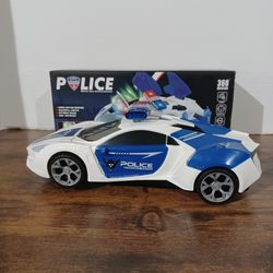 Battery Operated Toy Police Car 360 Rotation Lights & Sounds Plays Music New