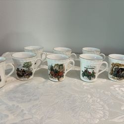 Crown Staffordshire Set of 8 Antique Cars Mugs Fine Bone China England