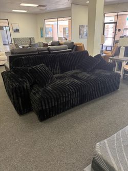 Black Ribbed Fabric Oversized Sofa