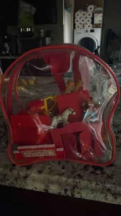 Lincoln log firehouse with red backpack