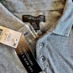 Polo shirts gray new XXL. The mens store Bloomingdale’s. Still has the tags. As is. No returns. Make me an offer I can’t refuse. Please feel free to a