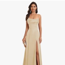 Satin Long Bridesmaid Dresses with Slit for Women Aline Corset Prom Dress 