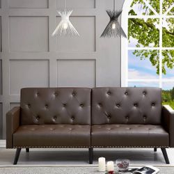 Beautiful Brown Espresso  Tufted Futon With Arm Rests