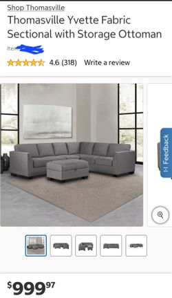 Thomasville Yvette Fabric Sectional with Storage Ottoman