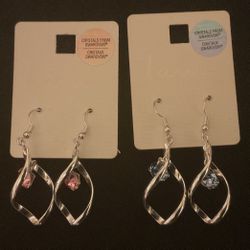 SilverTone Dangling Crystals From Swarovski Earrings(pink & Blue)…,By Iam