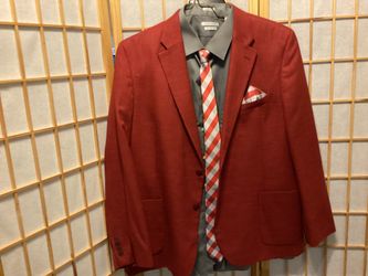 Red Nautica Modern Fit Men’s Sport Coat W/ Tie Handkerchief and Shirt