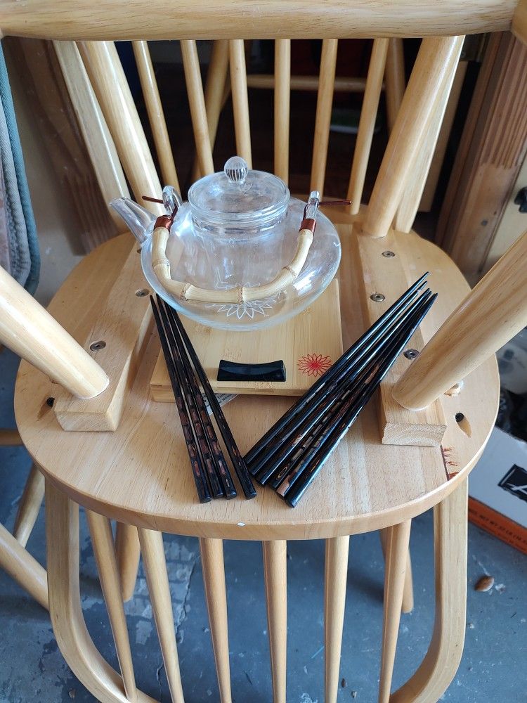 Glass Teapot And Wooden Chopsticks 
