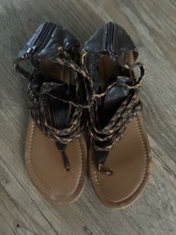 Dots Brown and Tan Braided Gladiator Sandals