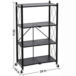 Vebreda 4-Tier Storage Shelf Foldable Metal Shelving Units with Wheels, Black