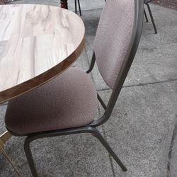 Wood table and 2 Brown Clothe Chairs
