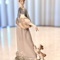 Lladro Girl With Goose And Dog Figurine - Vintage