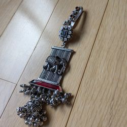 Vintage Pure Antiqued Silver, Gemstone-Jeweled Intricate Handcrafted Juda 4 Oz, 115 Gm Silver. 6"X2". Artisan Statement Jewelry Piece! One Of A Kind