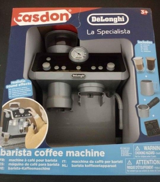 Casdon De'Longhi Toy Barista Coffee Machine. Toy Kitchen Playset for Kids with Moving Parts