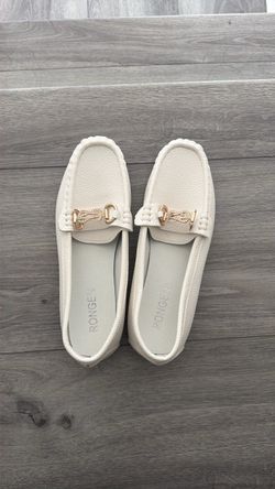 Women’s RONGEN White Loafers – Gold Detail | New 🤍✨