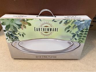 New Earthenware set of 2 serving platters, ceramic stone classic, still in original packaging
