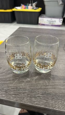 Set of 2 Stemless Glasses with Gold Dot Pattern