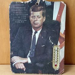 Vintage JFK Liquor Store Cardboard Advertising Thermometer Sign w/ Hanging Hole