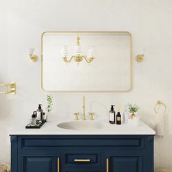 Y23 $90  72 in. W x 36 in. H Rectangular Aluminum Framed Wall Bathroom Vanity Mirror in Silver  With this elegant, framed design, silver framed mirror