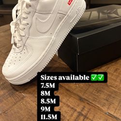 Supreme Air Force 1 White Sizes 7.5M, 8M, 8.5M, 9M, & 11.5M