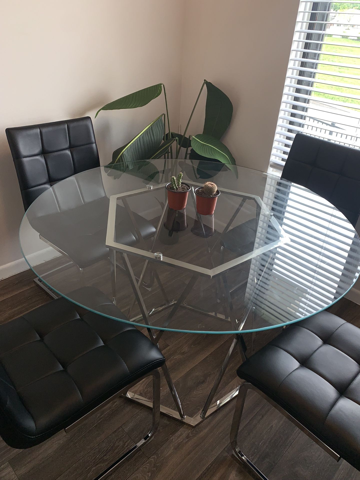 Modern Glass Dining Table Set - 4 Chairs