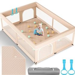 Omzer Baby Playpen with Mat 71"×59" - Extra Large Playpen for Babies and Toddlers with Mat Included, Safety Playard for Baby with Gate, All-Wrapped So