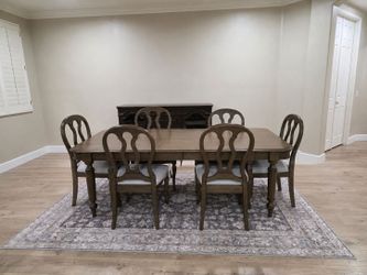 Living Space Solid Wood  Dining Table Set – Table 6 Chairs