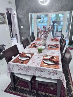 Dark Wood Dining Table with 8 Chairs