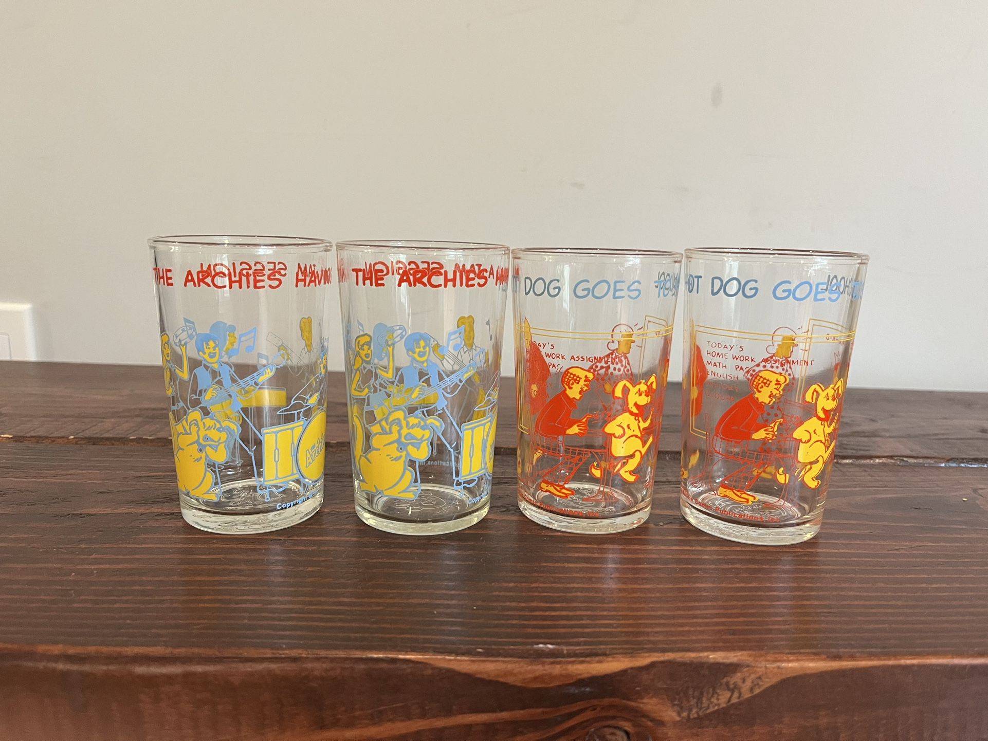 Archie Jelly Jar Juice Glass Cup Set Veronica Hotdog Vintage 1970s 70s Lot 4