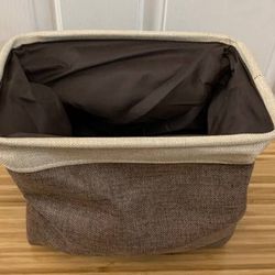 New Set of 2 Collapsible Baskets Brown & Beige Canvas Cloth Bin Basket