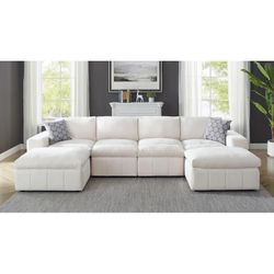 Ivory/White Fabric Sectional Sofa - READ POST!