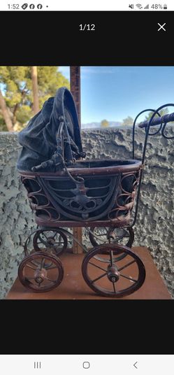 Vintage Ratan Baby Doll Pram Carriage Buggy Antique Stroller Home Yard Decor Dirty