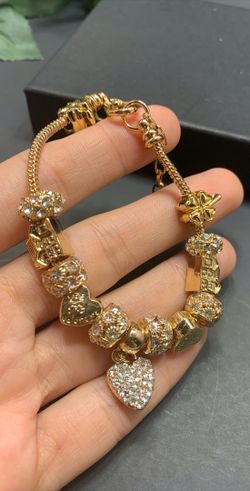 18K Gold Plated Austrian Crystal Rhinestone Star Love Heart Charm Bracelet